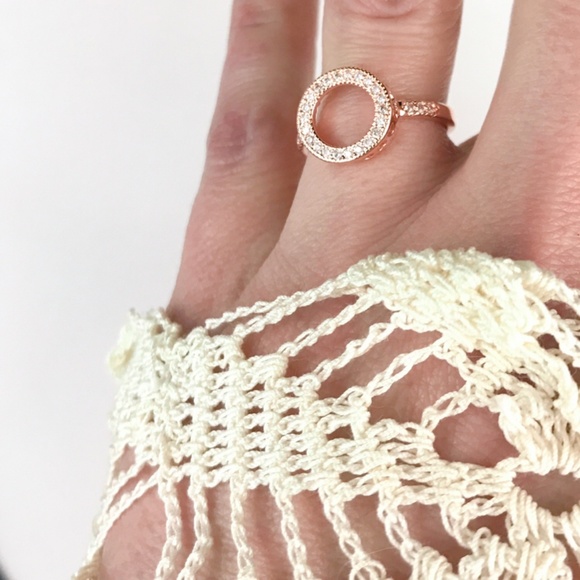 Rose Gold Tone Infinity Ring Zirconia Circle Hoop - Picture 4 of 6